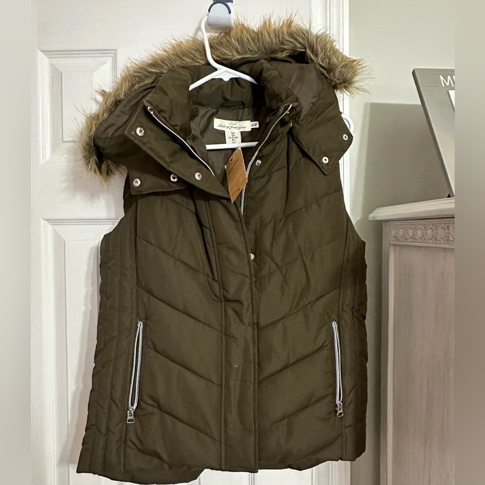 H&M Khaki Puffer Jacket with Detachable Hood